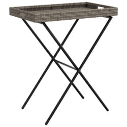 vidaXL Folding Tray Table Hall TV Dinner Tray Serving Side Table Poly Rattan - grey