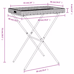 vidaXL Folding Tray Table Hall TV Dinner Tray Serving Side Table Poly Rattan - grey - Additional view 10