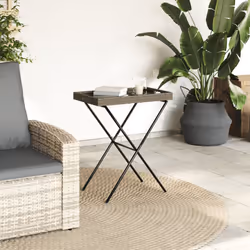 vidaXL Folding Tray Table Hall TV Dinner Tray Serving Side Table Poly Rattan - grey
