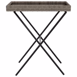 vidaXL Folding Tray Table Hall TV Dinner Tray Serving Side Table Poly Rattan - grey - Additional view 4