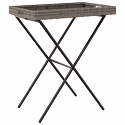 vidaXL Folding Tray Table Hall TV Dinner Tray Serving Side Table Poly Rattan - grey - Additional view 6