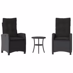 vidaXL Bistro Set 3 Piece with Cushions Outdoor Bistro Set Black Poly Rattan