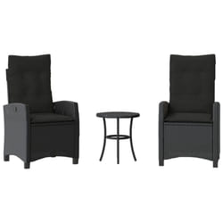 vidaXL Bistro Set 3 Piece with Cushions Outdoor Bistro Set Black Poly Rattan