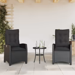 vidaXL Bistro Set 3 Piece with Cushions Outdoor Bistro Set Black Poly Rattan