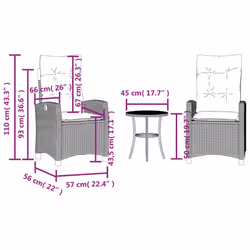 vidaXL Bistro Set 3 Piece with Cushions Outdoor Bistro Set Black Poly Rattan