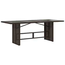 vidaXL Garden Table with Glass Top Patio Outdoor Dining Table Poly Rattan - brown, glass