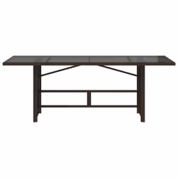 vidaXL Garden Table with Glass Top Patio Outdoor Dining Table Poly Rattan - brown, glass - Additional view 5