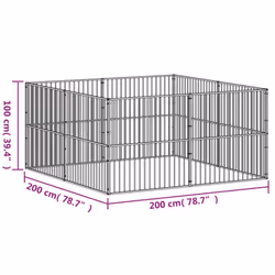 vidaXL Dog Playpen 8 Panels Dog Kennel Pet Dog Crate Black Galvanised Steel