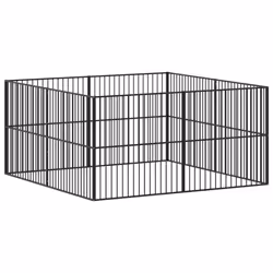 vidaXL Dog Playpen 8 Panels Dog Kennel Pet Dog Crate Black Galvanised Steel - Additional view 5