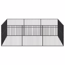 vidaXL Dog Playpen 12 Panels Dog Kennel Pet Dog Crate Black Galvanised Steel - Additional view 4