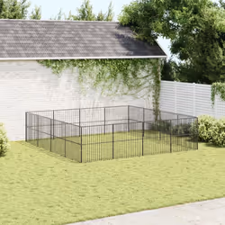 vidaXL Dog Playpen 16 Panels Dog Kennel Pet Dog Crate Black Galvanised Steel