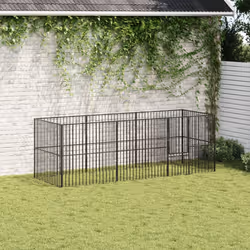 vidaXL Dog Playpen 8 Panels Dog Kennel Pet Dog Crate Black Galvanised Steel