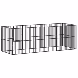 vidaXL Dog Playpen 8 Panels Dog Kennel Pet Dog Crate Black Galvanised Steel - Additional view 5