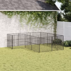 vidaXL Dog Playpen 12 Panels Dog Kennel Pet Dog Crate Black Galvanised Steel - Additional view 2