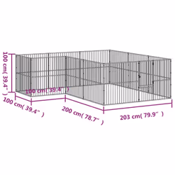 vidaXL Dog Playpen 12 Panels Dog Kennel Pet Dog Crate Black Galvanised Steel - Additional view 3
