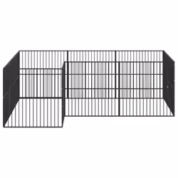 vidaXL Dog Playpen 12 Panels Dog Kennel Pet Dog Crate Black Galvanised Steel - Additional view 4