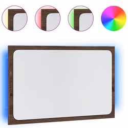vidaXL LED Bathroom Mirror Toilet Mirror Washroom Wall Mirror Engineered Wood - brown oak