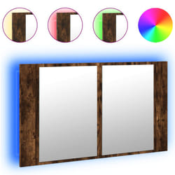 vidaXL LED Bathroom Mirror Cabinet Washroom Sink Cabinet Mirror Furniture - smoked oak