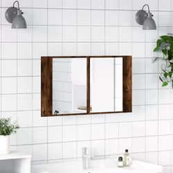 vidaXL LED Bathroom Mirror Cabinet Washroom Sink Cabinet Mirror Furniture - smoked oak