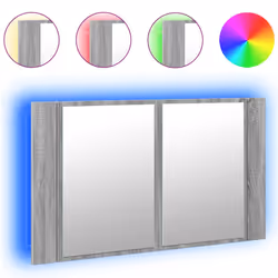 vidaXL LED Bathroom Mirror Cabinet Washroom Sink Cabinet Mirror Furniture - grey sonoma