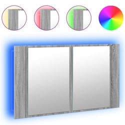 vidaXL LED Bathroom Mirror Cabinet Washroom Sink Cabinet Mirror Furniture - grey sonoma