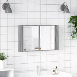 vidaXL LED Bathroom Mirror Cabinet Washroom Sink Cabinet Mirror Furniture - grey sonoma
