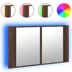 vidaXL LED Bathroom Mirror Cabinet Washroom Sink Cabinet Mirror Furniture - brown oak