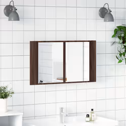 vidaXL LED Bathroom Mirror Cabinet Washroom Sink Cabinet Mirror Furniture - brown oak
