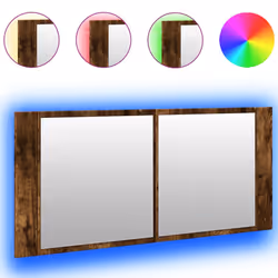 vidaXL LED Bathroom Mirror Cabinet Washroom Mirror Storage Cupboard Organiser - smoked oak