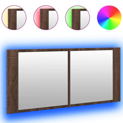 vidaXL LED Bathroom Mirror Cabinet Washroom Mirror Storage Cupboard Organiser - brown oak