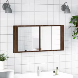 vidaXL LED Bathroom Mirror Cabinet Washroom Mirror Storage Cupboard Organiser - brown oak