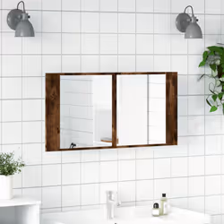 vidaXL LED Bathroom Mirror Cabinet Washroom Sink Cabinet Mirror Furniture - smoked oak