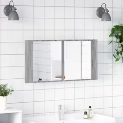 vidaXL LED Bathroom Mirror Cabinet Washroom Sink Cabinet Mirror Furniture - grey sonoma