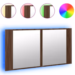 vidaXL LED Bathroom Mirror Cabinet Washroom Sink Cabinet Mirror Furniture - brown oak