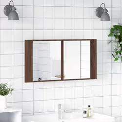 vidaXL LED Bathroom Mirror Cabinet Washroom Sink Cabinet Mirror Furniture - brown oak