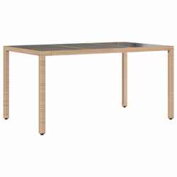vidaXL Garden Table with Glass Top Outdoor Dining Table Beige Poly Rattan