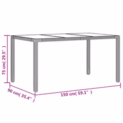 vidaXL Garden Table with Glass Top Outdoor Dining Table Beige Poly Rattan - Additional view 10