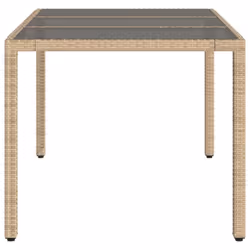 vidaXL Garden Table with Glass Top Outdoor Dining Table Beige Poly Rattan - Additional view 4