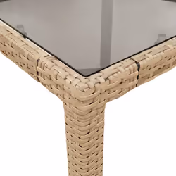 vidaXL Garden Table with Glass Top Outdoor Dining Table Beige Poly Rattan - Additional view 7