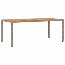 vidaXL Garden Table with Acacia Wood Top Outdoor Dining Table Grey Poly Rattan