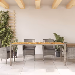 vidaXL Garden Table with Acacia Wood Top Outdoor Dining Table Grey Poly Rattan