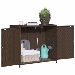 vidaXL Garden Storage Cabinet Outdoor Tool Storage Box Cupboard Poly Rattan - brown - Additional view 4