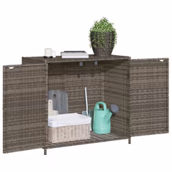 vidaXL Garden Storage Cabinet Outdoor Tool Storage Box Cupboard Poly Rattan - grey - Additional view 4