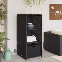 vidaXL Garden Storage Cabinet Outdoor Storage Box Cupboard Black Poly Rattan - black