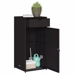 vidaXL Garden Storage Cabinet Outdoor Storage Box Cupboard Black Poly Rattan - Additional view 4