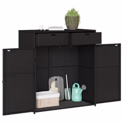 vidaXL Garden Storage Cabinet Outdoor Storage Box Cupboard Black Poly Rattan - Additional view 4