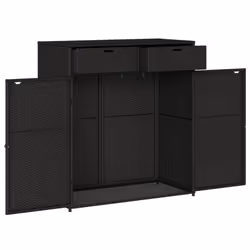 vidaXL Garden Storage Cabinet Outdoor Storage Box Cupboard Black Poly Rattan - Additional view 5
