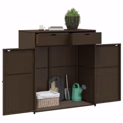 vidaXL Garden Storage Cabinet Outdoor Storage Box Cupboard Beige Poly Rattan - brown - Additional view 4
