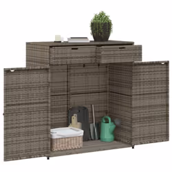 vidaXL Garden Storage Cabinet Outdoor Storage Box Cupboard Grey Poly Rattan - Additional view 4