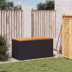 vidaXL Garden Storage Box Outdoor Storage Box Black Poly Rattan Acacia Wood